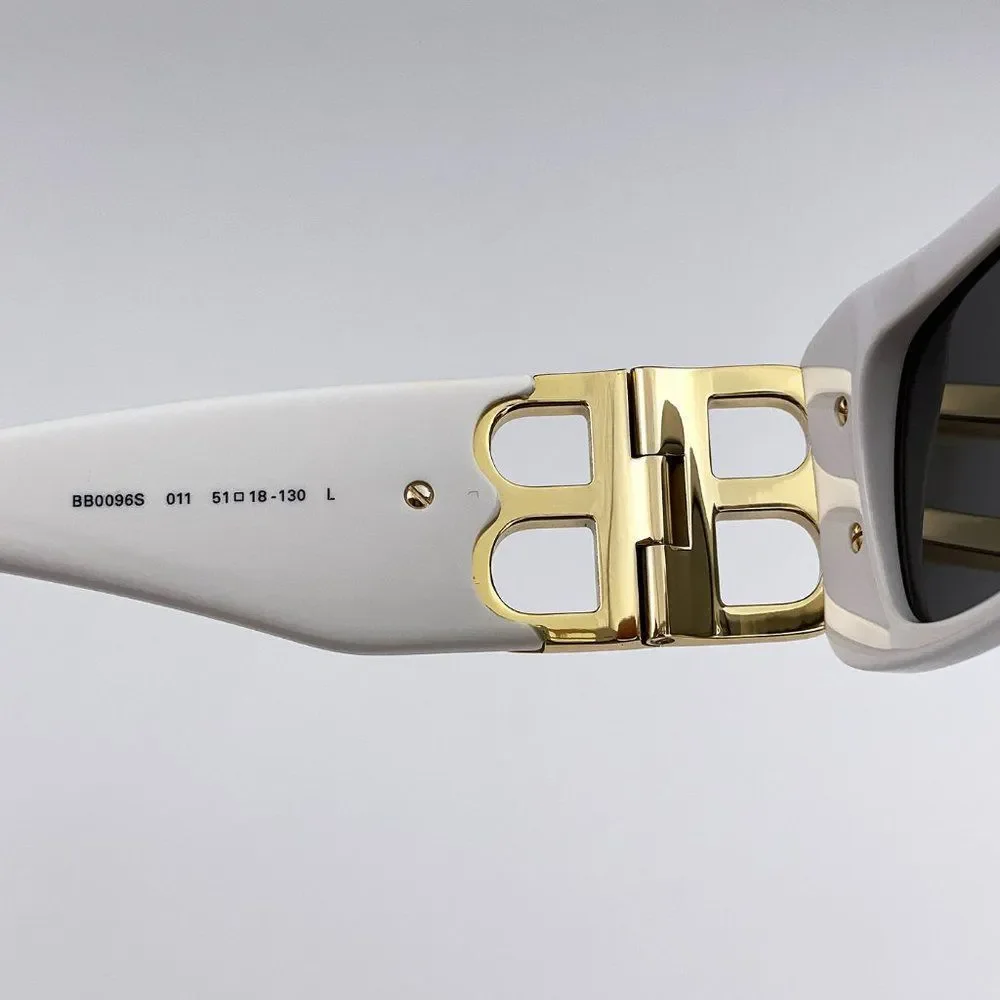 Balenciaga  BB0096S 011 Sunglasses White Gold Logo Grey Square Unisex - Picture 8 of 11